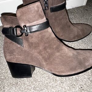 Coach Taupe Suede Ankle Boots with Black Straps